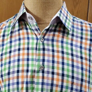 Jared Lang multicolored plaid long sleeve tab convertible shirt